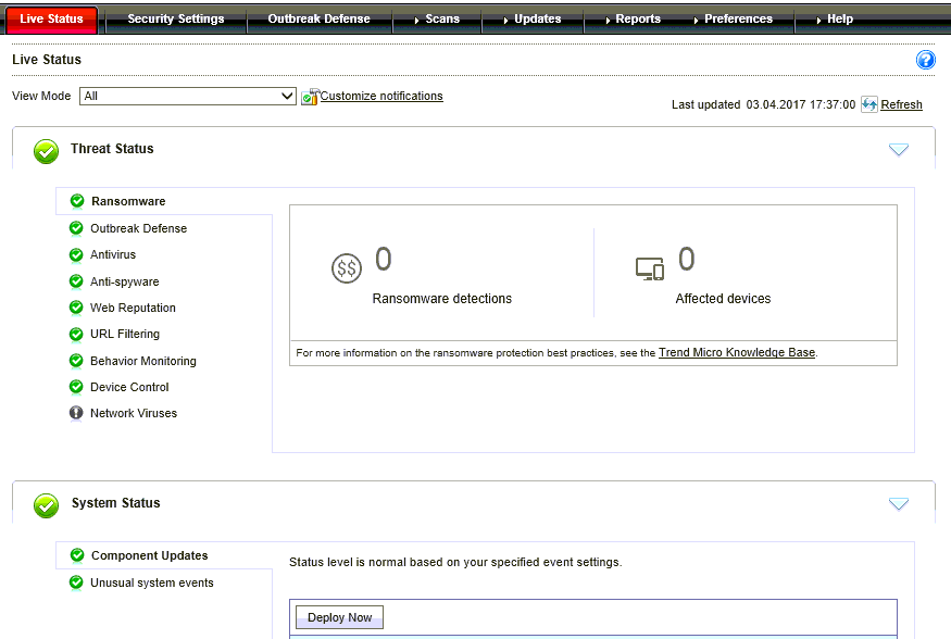 TrendMicro live status